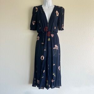 Reformation Navy Floral Midi Dress Short Sleeve